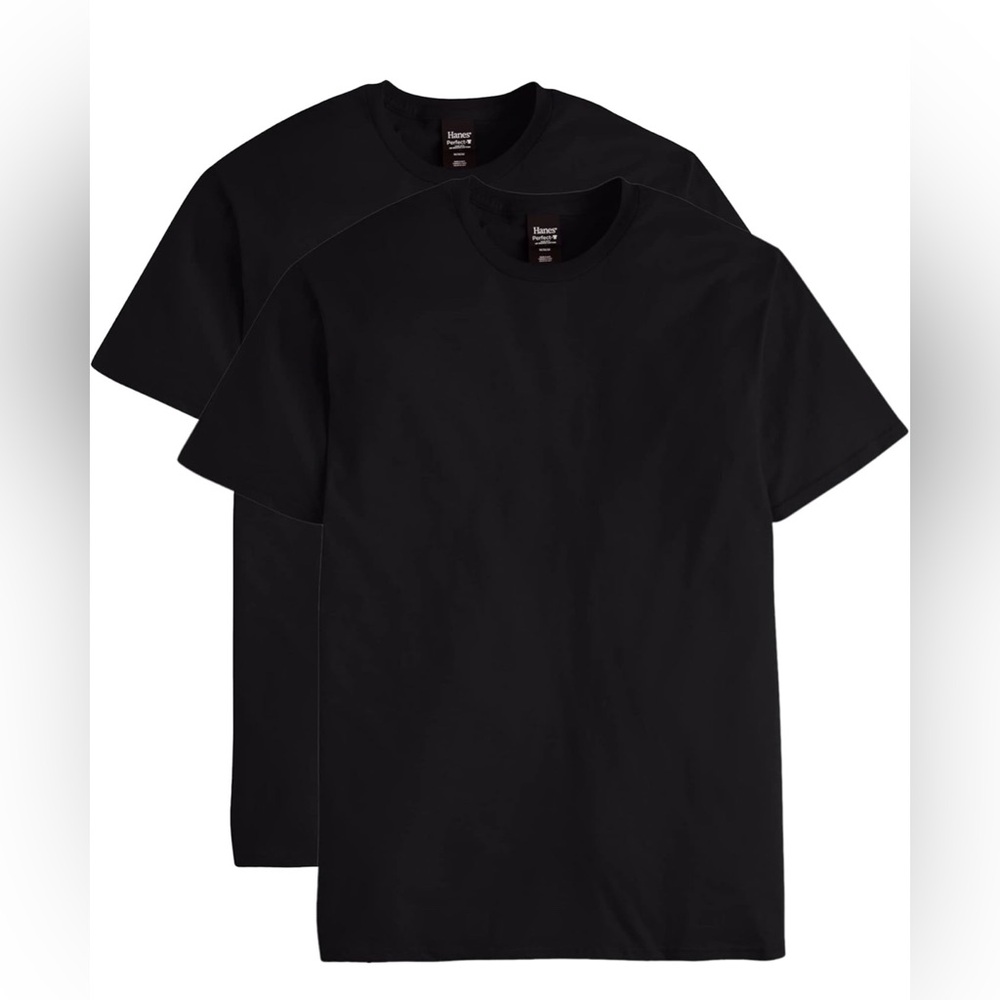 Hanes - Men’s Perfect T, 100% Cotton, Black, M, Pack of 2